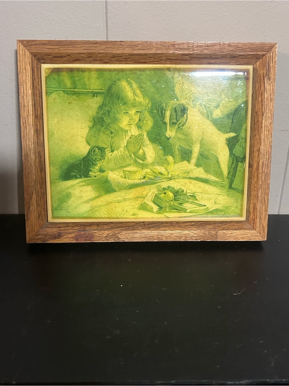 Vintage Kimberly Enterprises Girl Saying Grace Kitten Dog Ceramic Tile